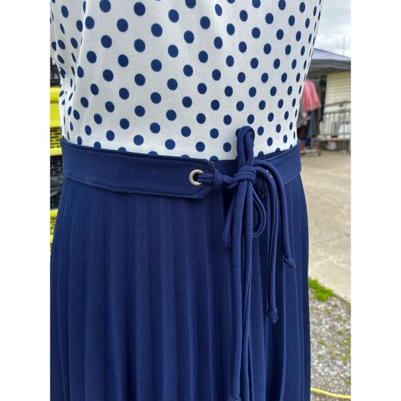 Vintage Blue Polka Dot 60s Large Dress - Picture 6 of 10